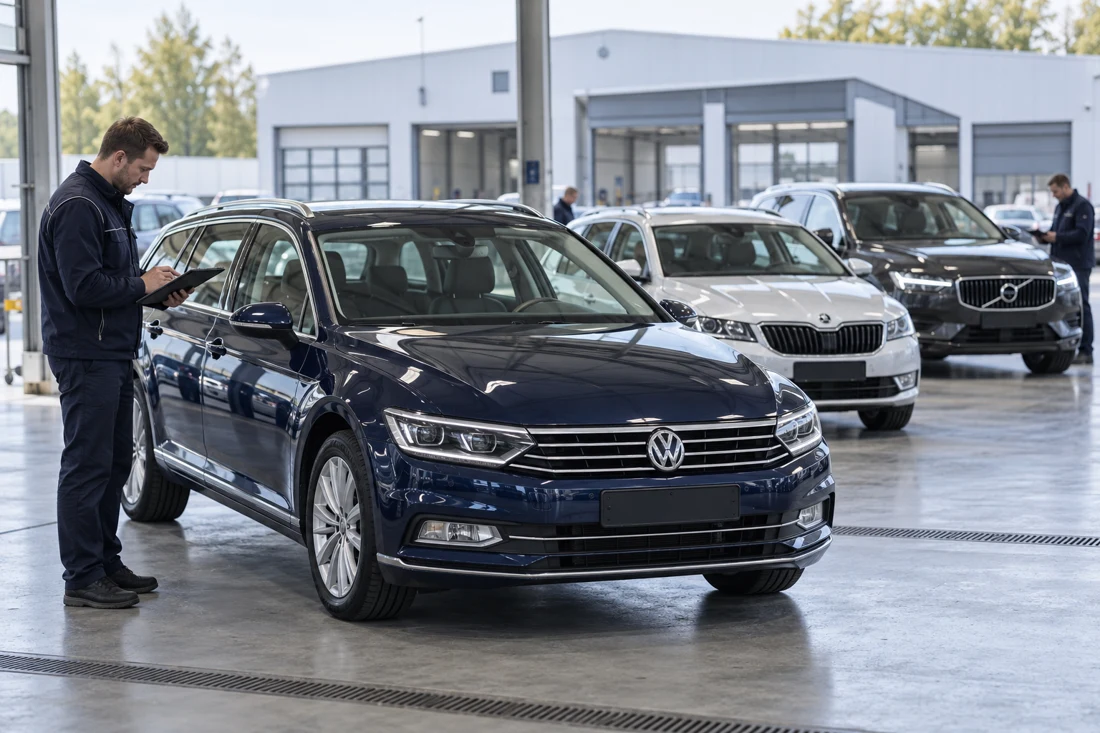 Vehicles at a European auction inspection centre